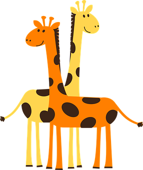Two Cartoon Giraffes Standing PNG with transparent background