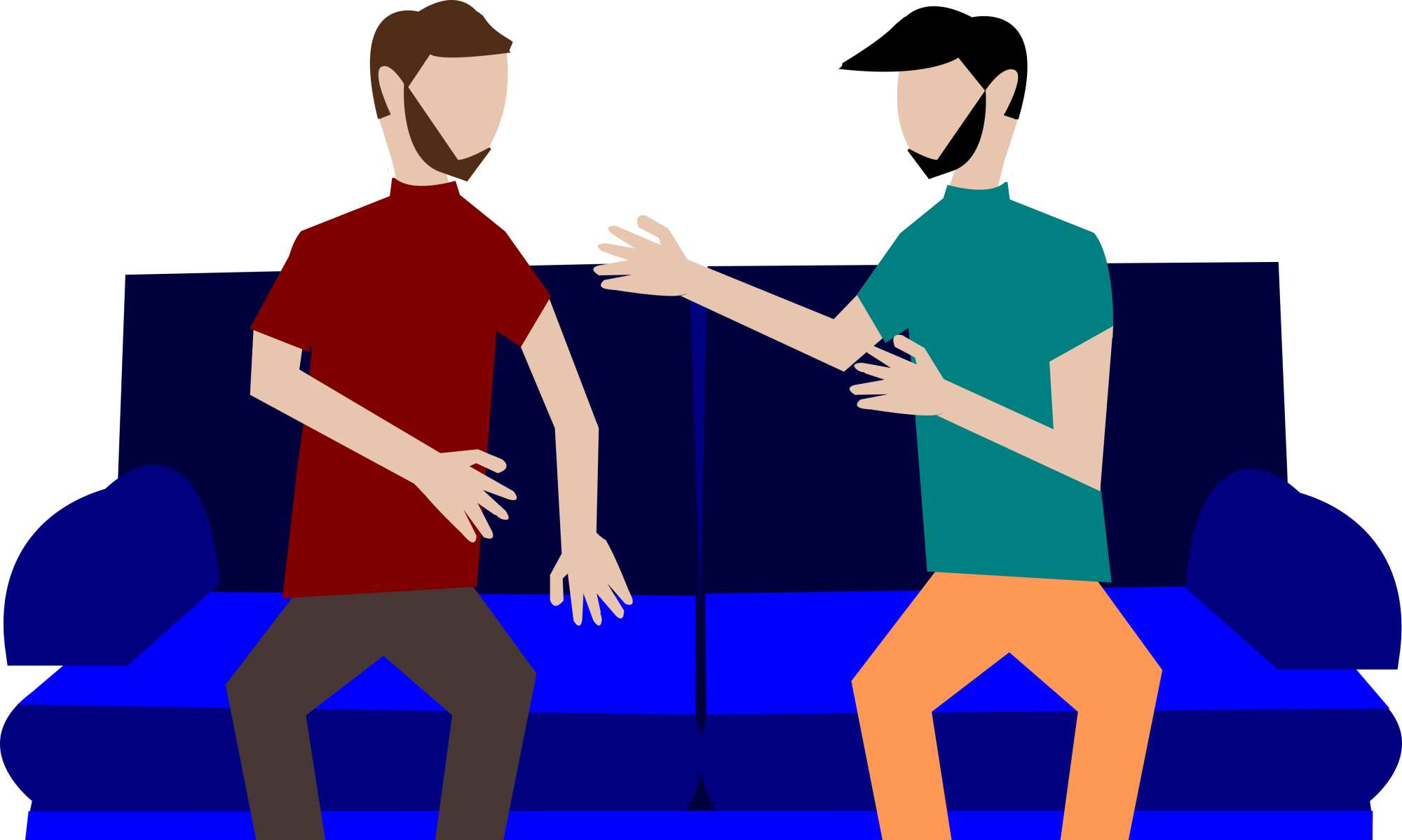 Two Men Conversation Couch Illustration PNG with transparent background