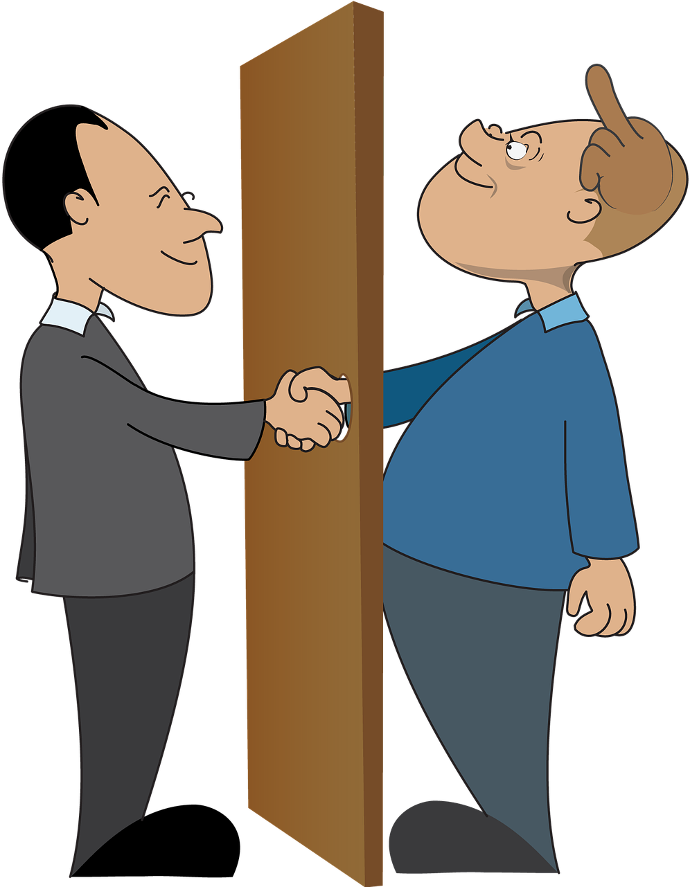 Two Men Shaking Hands Around Corner