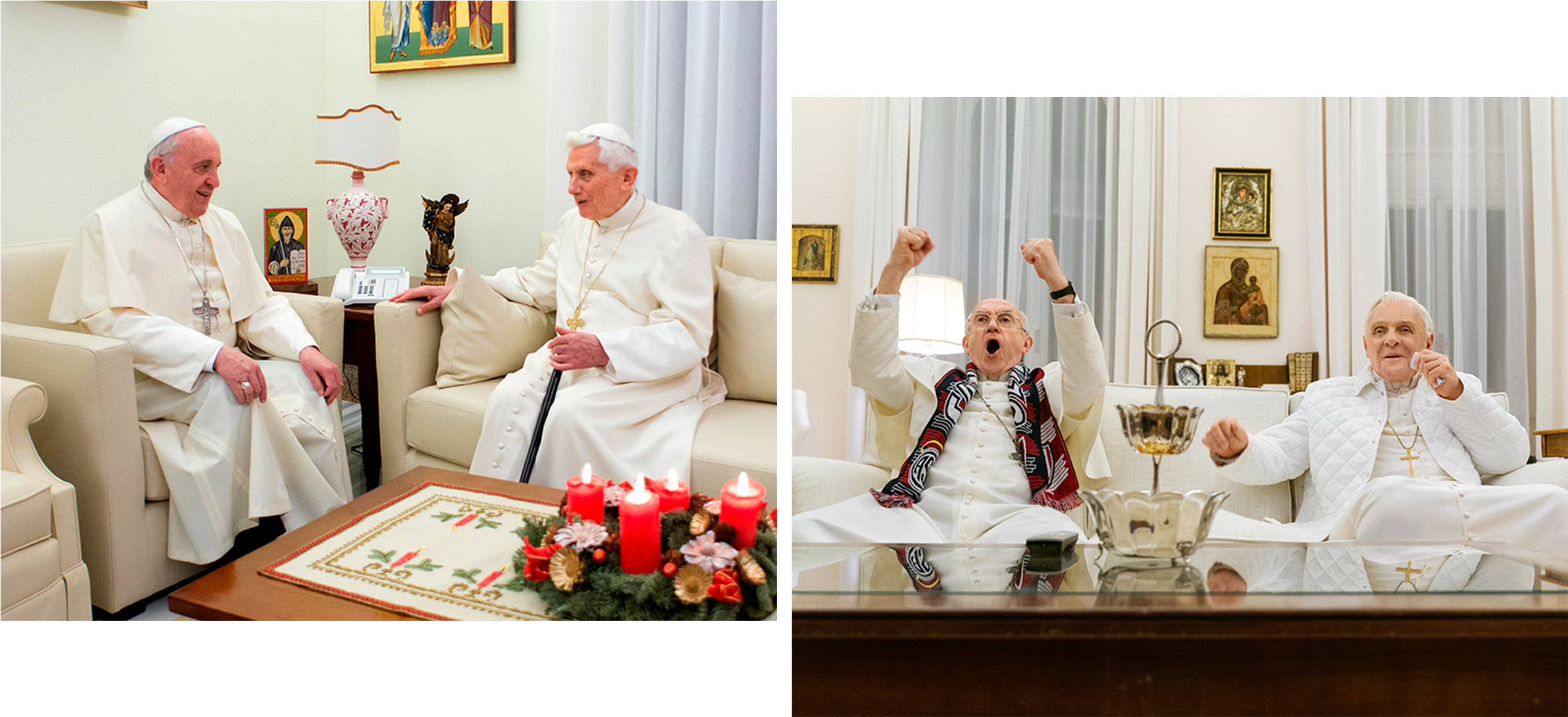 Two Popes Meetingand Watching Football PNG with transparent background