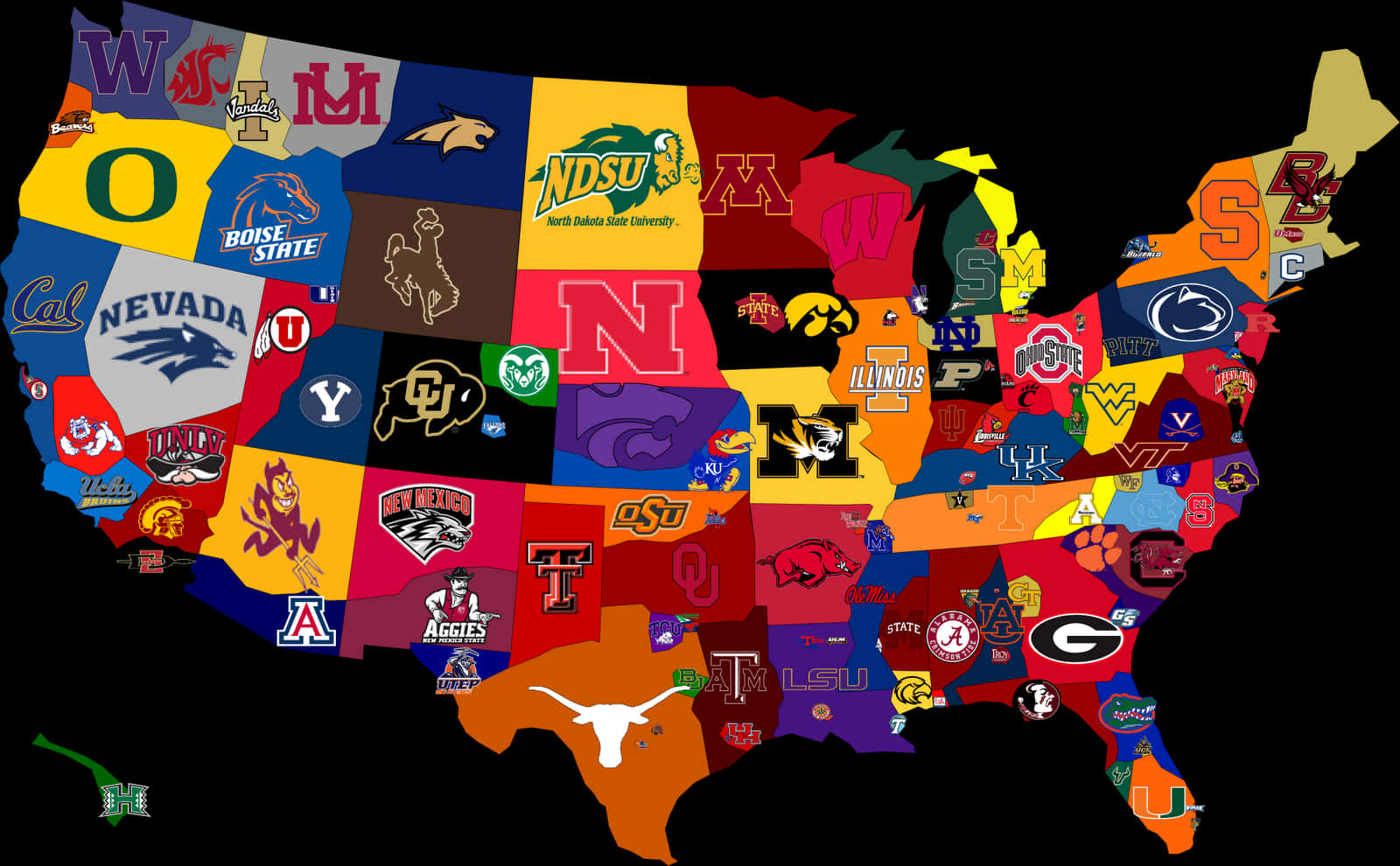 U S College Football Teams Map