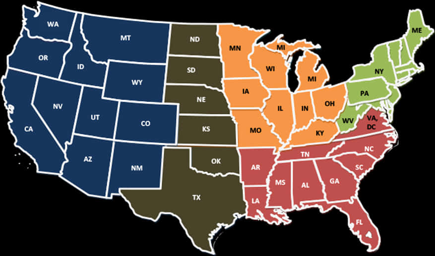 U S Map Color Coded Regions