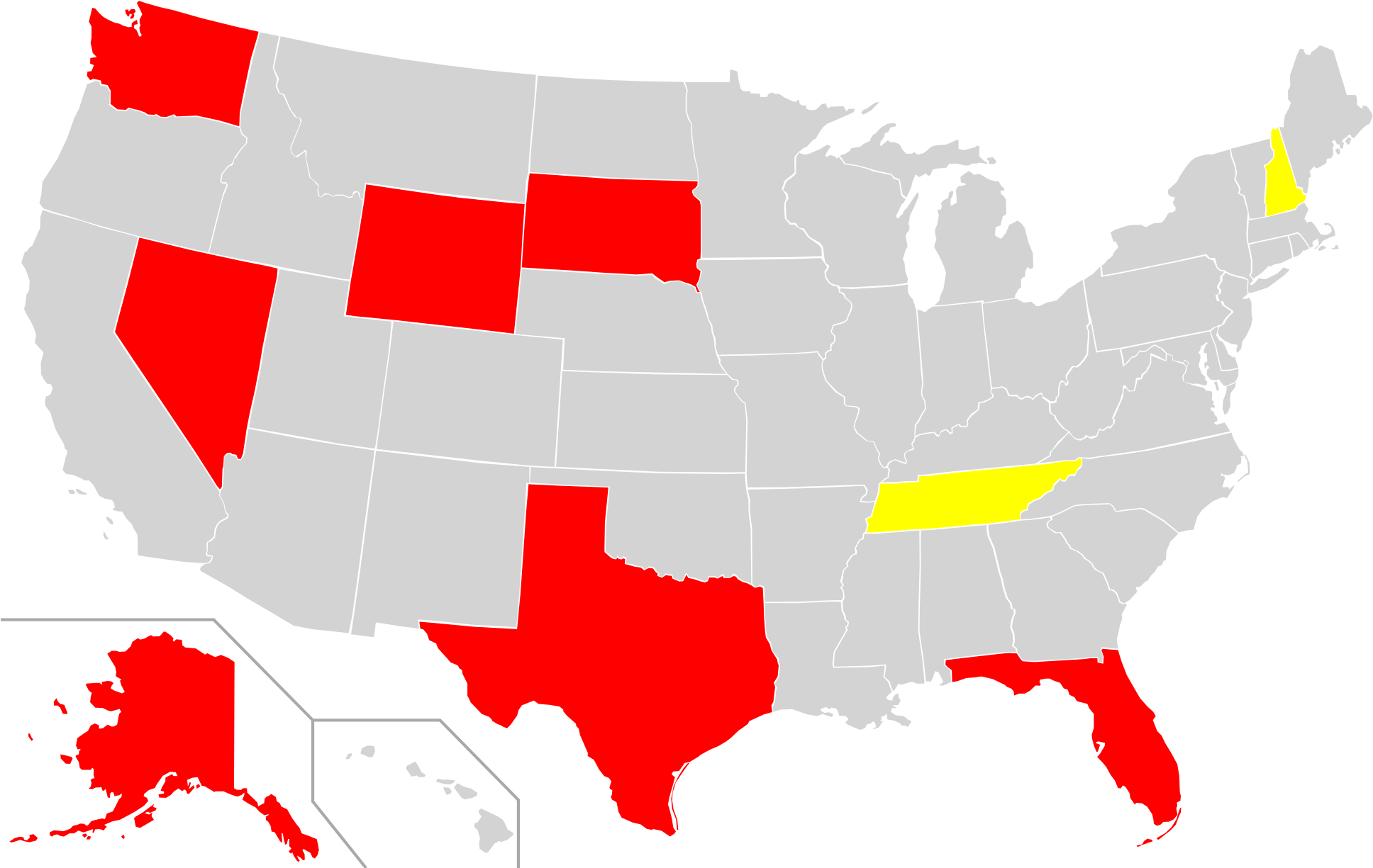 U S States No Income Tax Map