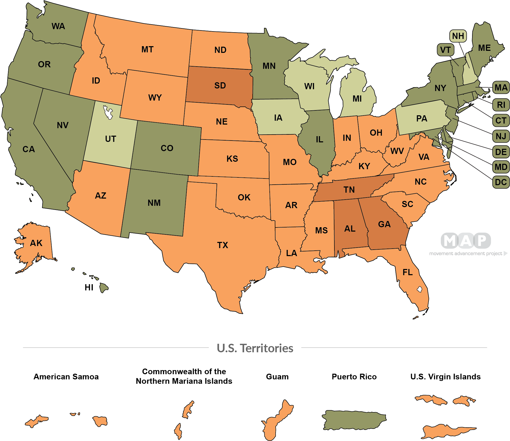 U S Statesand Territories Map