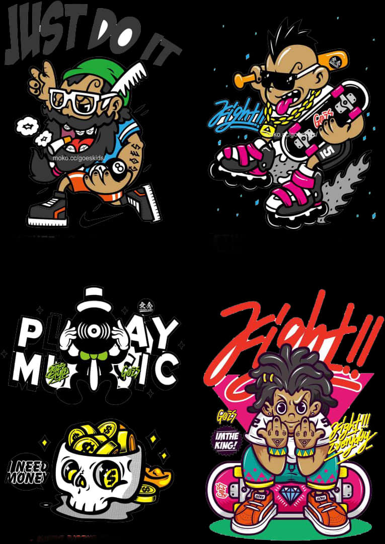 Urban_ Graffiti_ Character_ Collage PNG with transparent background