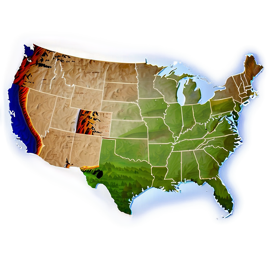 Usa Map With Mountains Png Rrn96