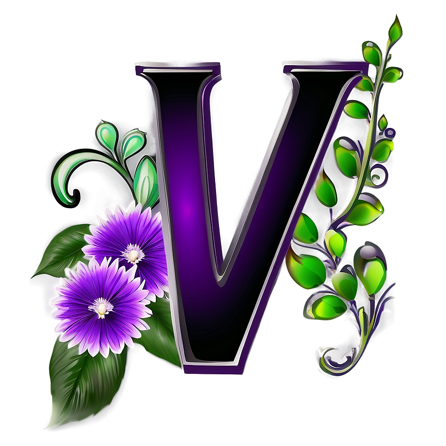 V Letter With Flowers Png 06242024