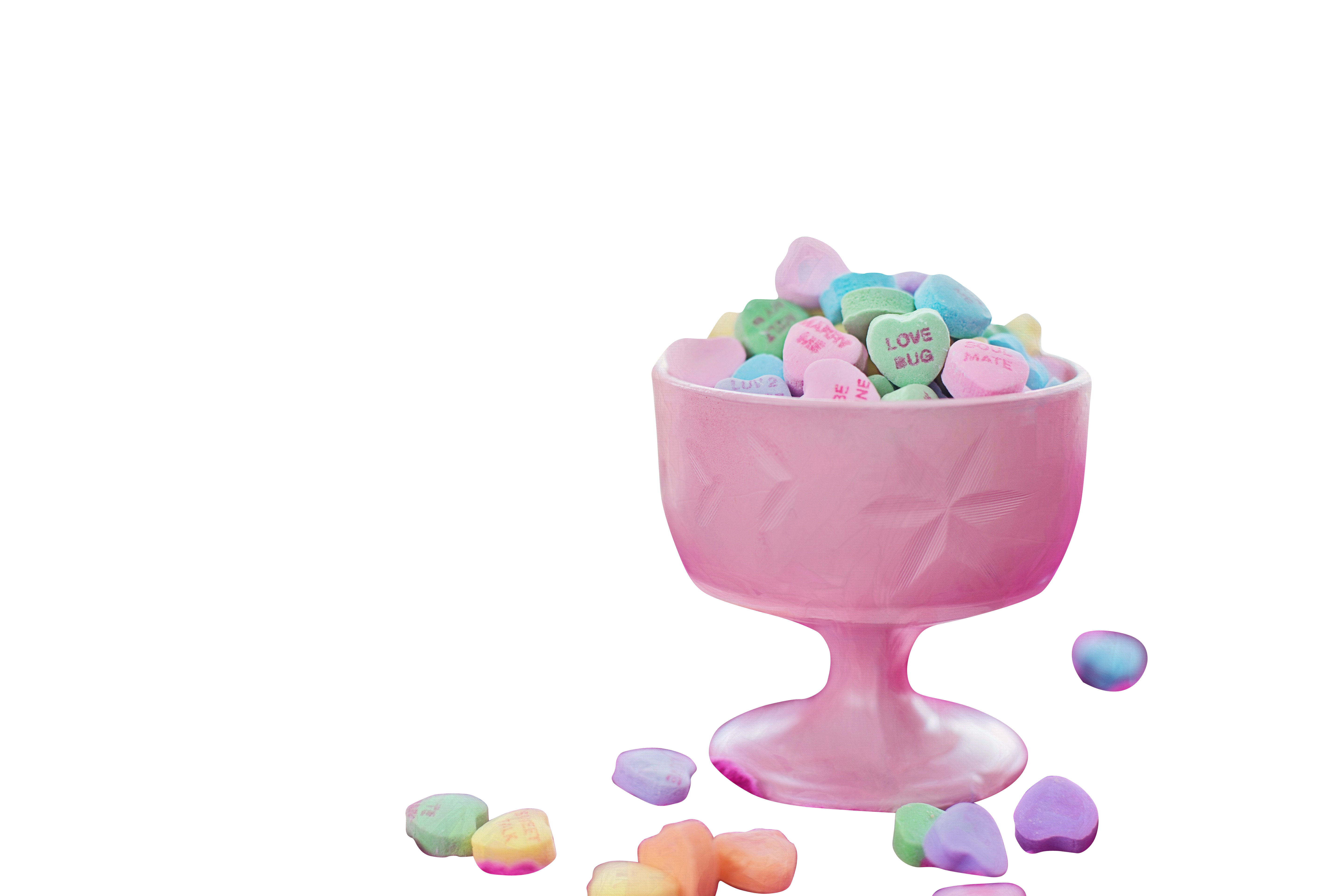 Valentines Candy Heartsin Pink Bowl PNG with transparent background