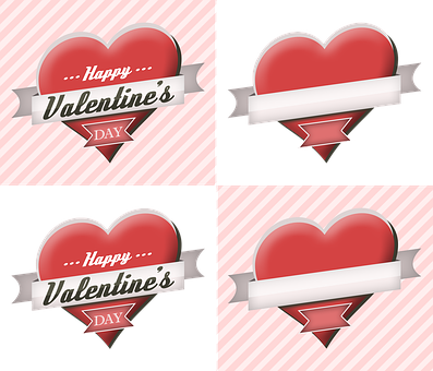 Valentines Day Heart Banners Set PNG with transparent background