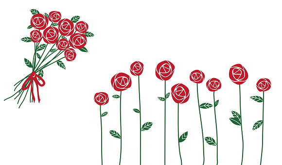 Valentines Day Red Roses Illustration PNG with transparent background