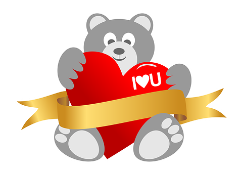 Valentines Day Teddy Bear Holding Heart PNG with transparent background