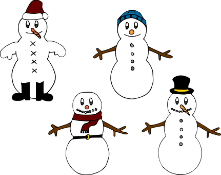 Variety_of_ Snowmen_ Cartoon PNG with transparent background