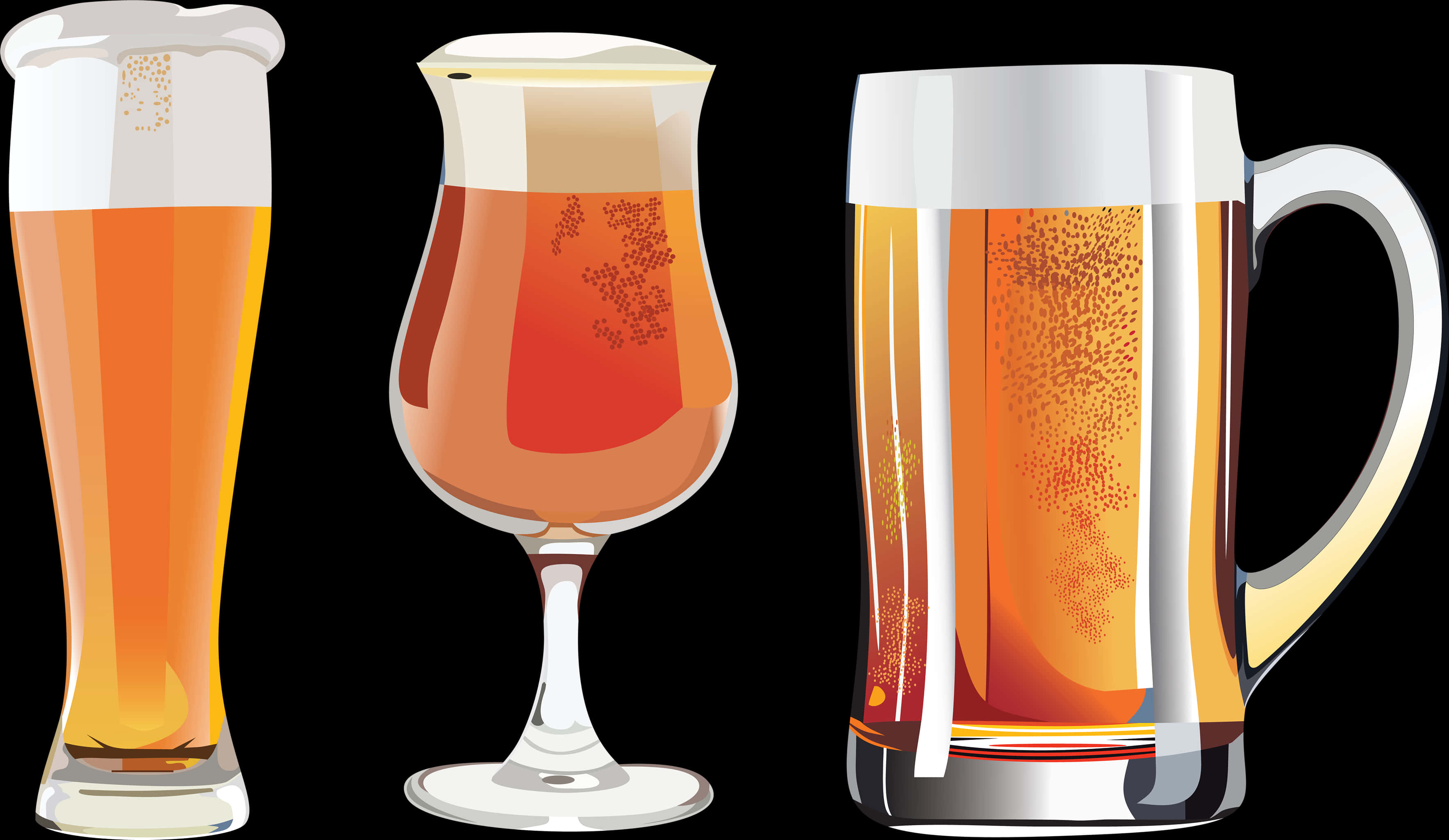 Varietyof Beer Glasses Illustration PNG with transparent background