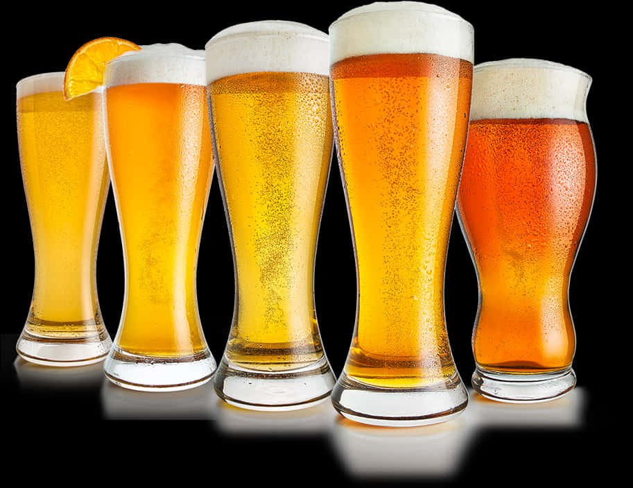 Varietyof Beersin Glasses PNG with transparent background