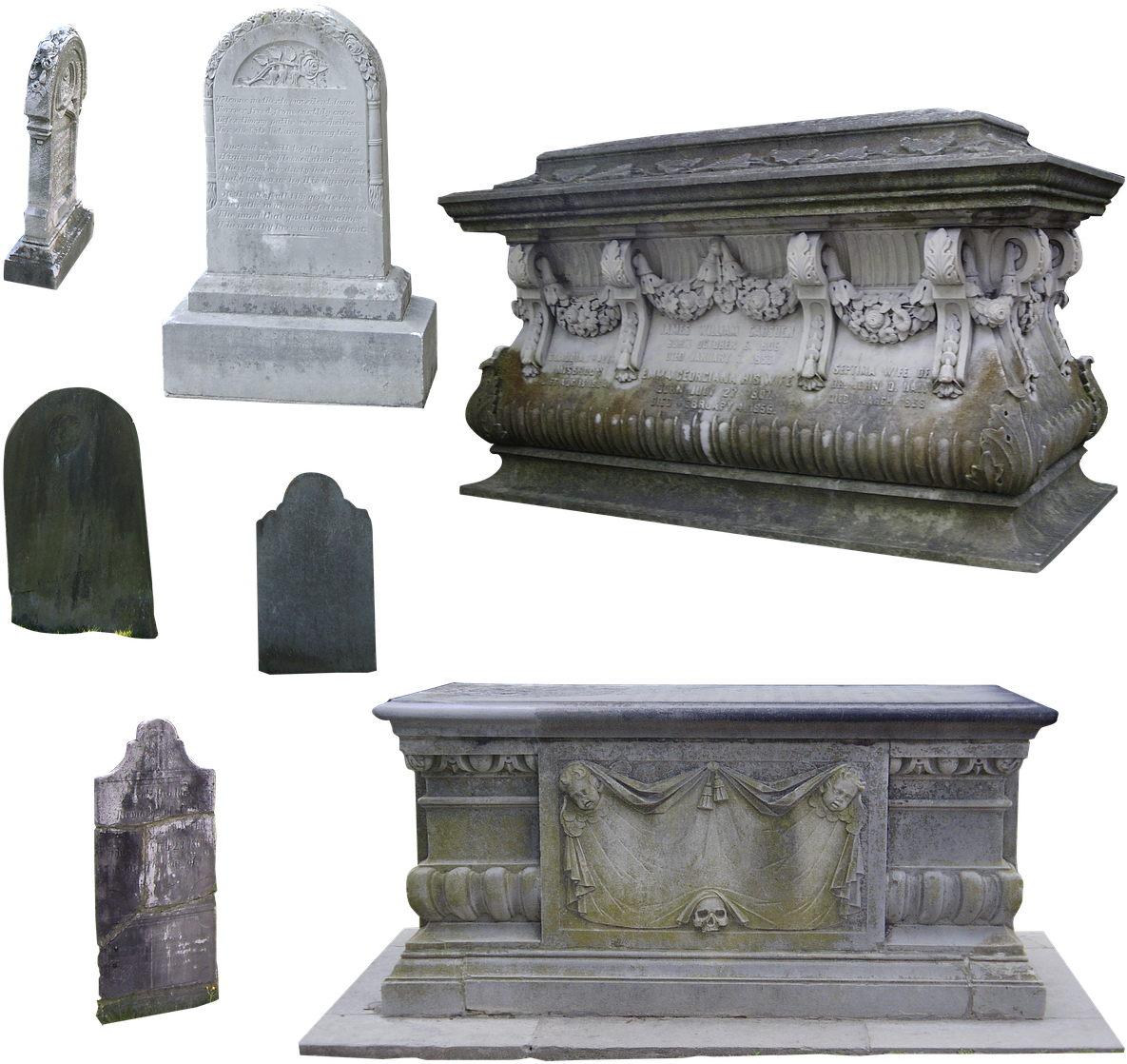 Varietyof Gravestonesand Tombs PNG with transparent background