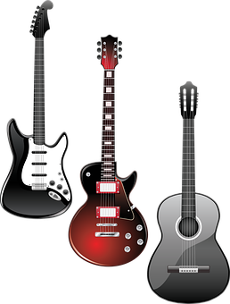 Varietyof Guitars Illustration PNG with transparent background