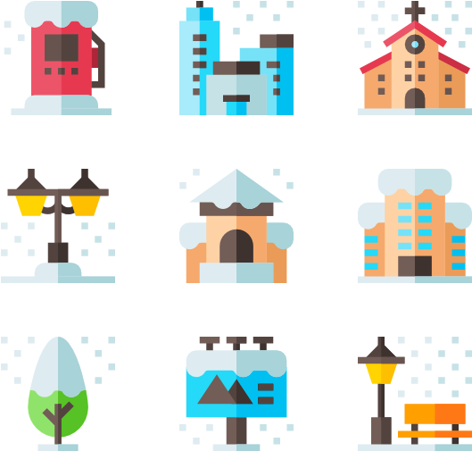 Various_ Buildings_ Under_ Snowfall_ Icons