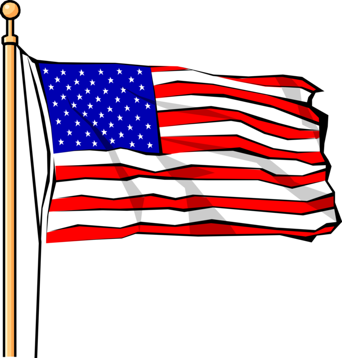 Vector Illustration Of United States Of America Stars - American Flag With Pole Painting, HD Png Download PNG with transparent background