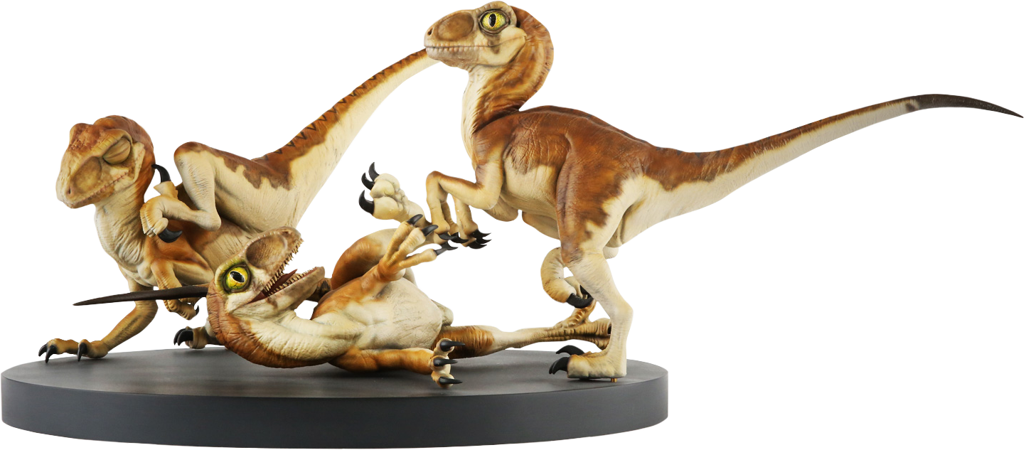 Velociraptors Statue Display PNG with transparent background