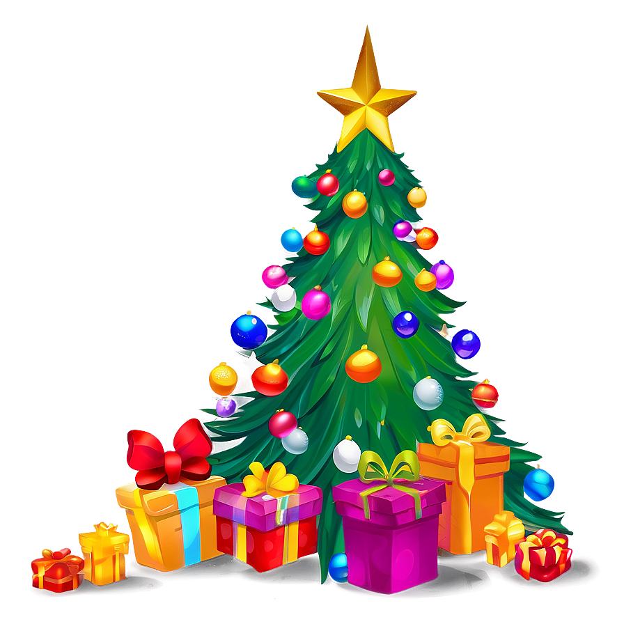 Vibrant Cartoon Christmas Tree Png Wyc