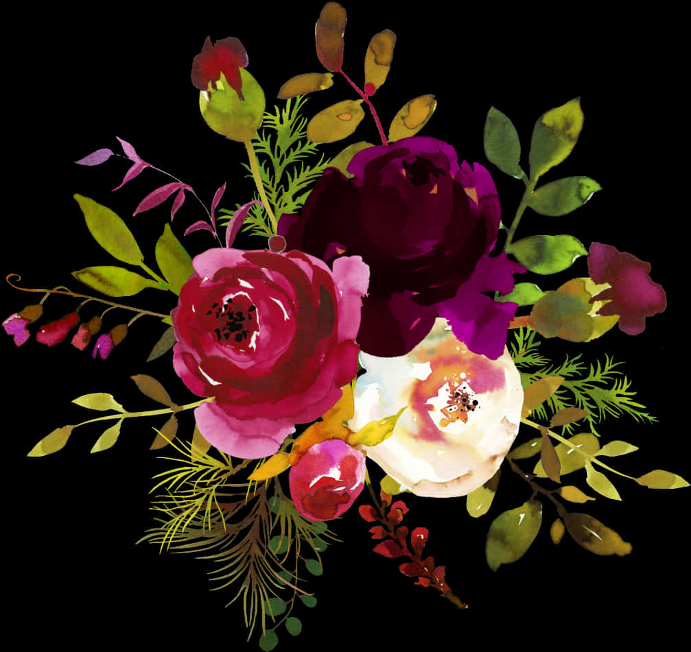 Vibrant_ Floral_ Arrangement_on_ Black_ Background