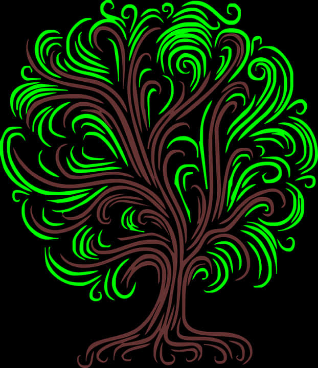 Vibrant Green Swirl Tree Art PNG image with a transparent background, free high-resolution download
