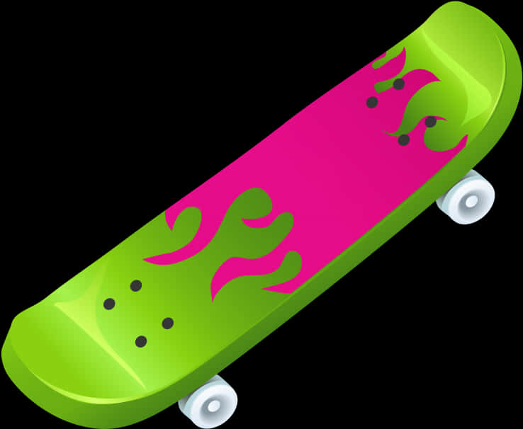 Vibrant Greenand Pink Skateboard PNG with transparent background