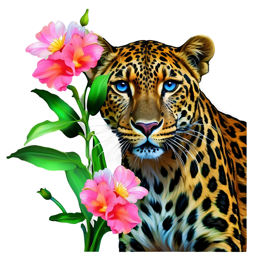 Vibrant Leopard In Flowers Png 87