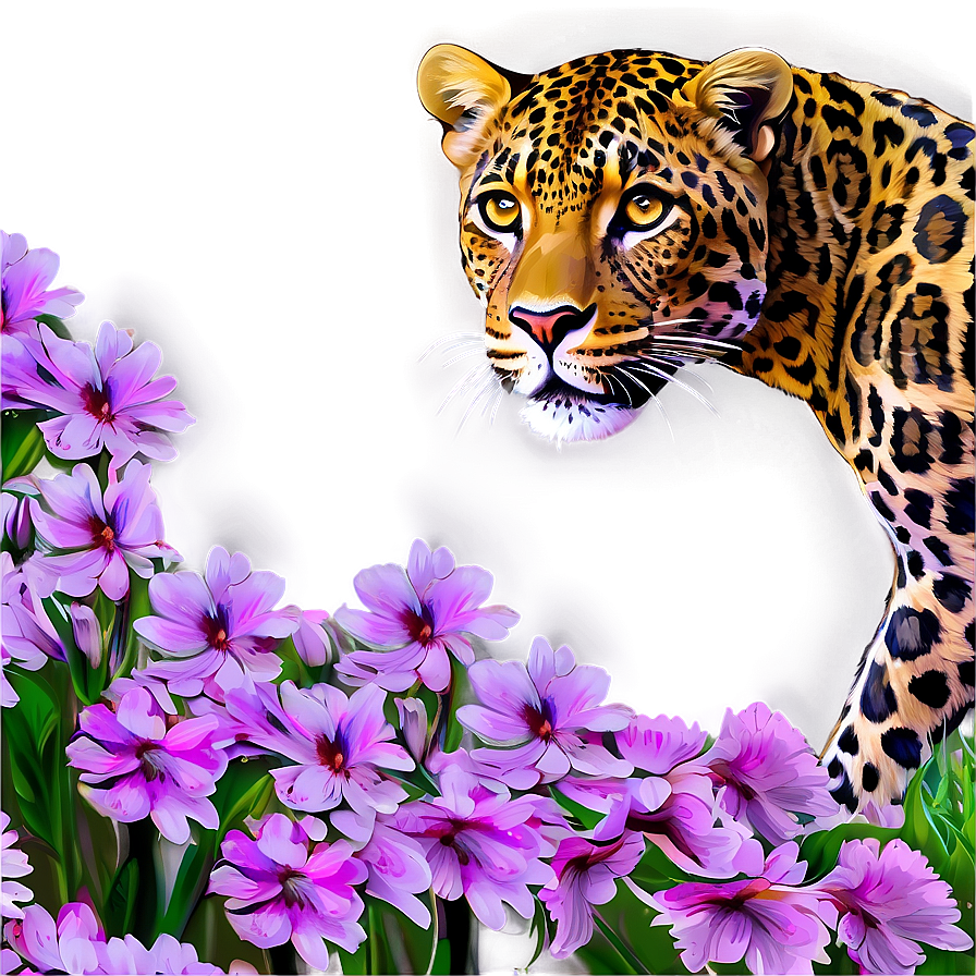 Vibrant Leopard In Flowers Png Ogd