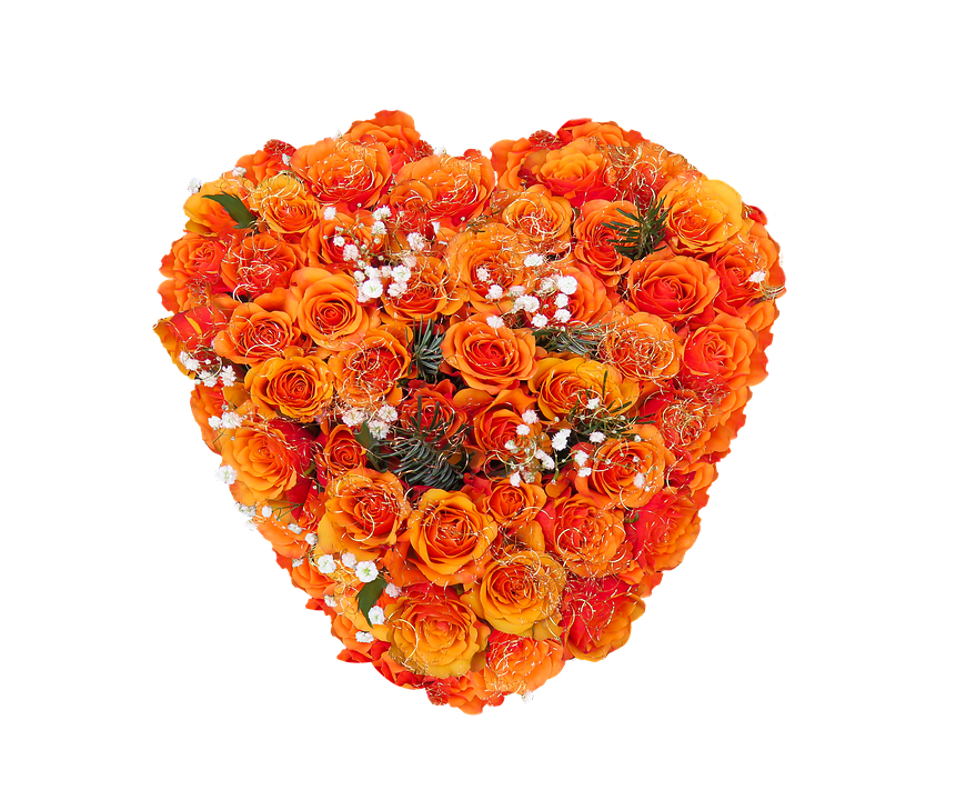 Vibrant_ Orange_ Rose_ Heart_ Bouquet PNG with transparent background