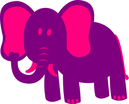 Vibrant Pink Elephant Cartoon PNG with transparent background