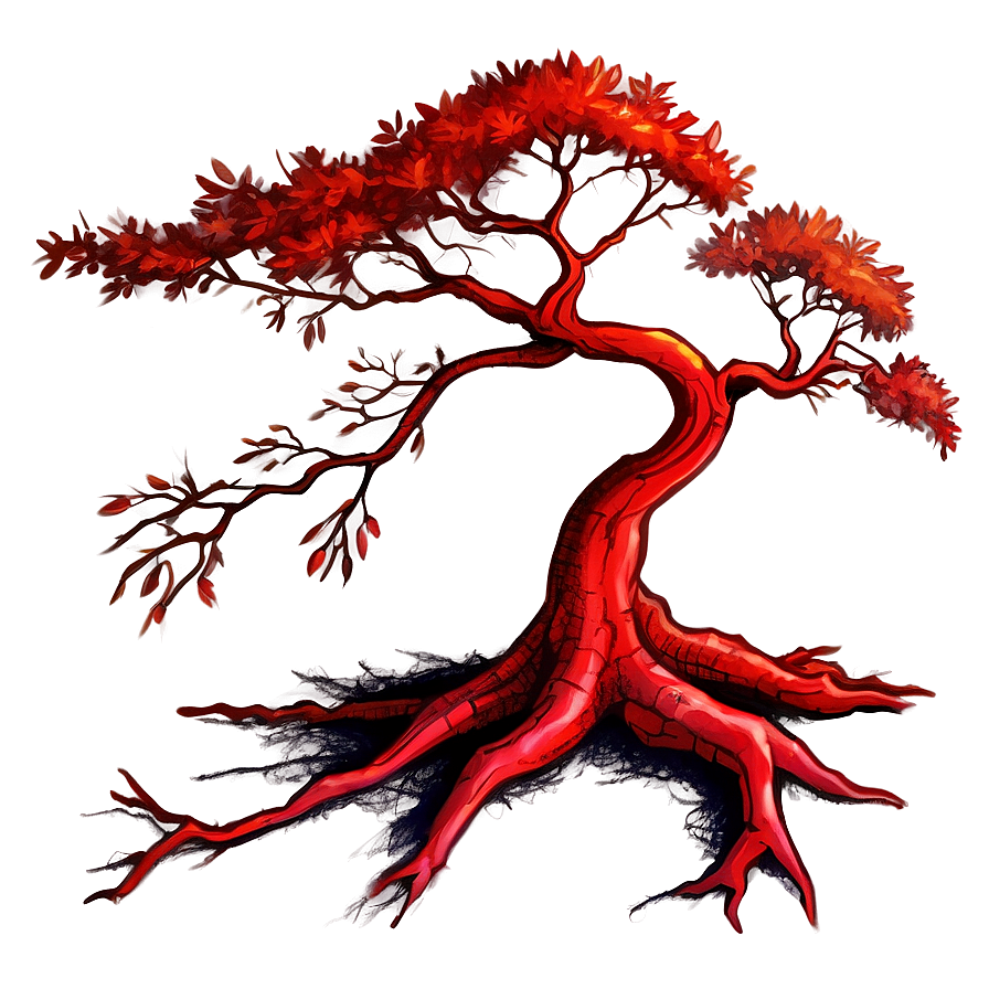 Vibrant Red Tree Sketch Png Iqo60