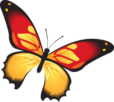 Vibrant Red Yellow Butterfly Illustration PNG with transparent background