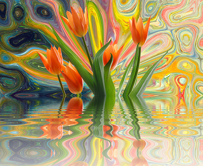 Vibrant_ Tulips_ Abstract_ Reflection PNG with transparent background
