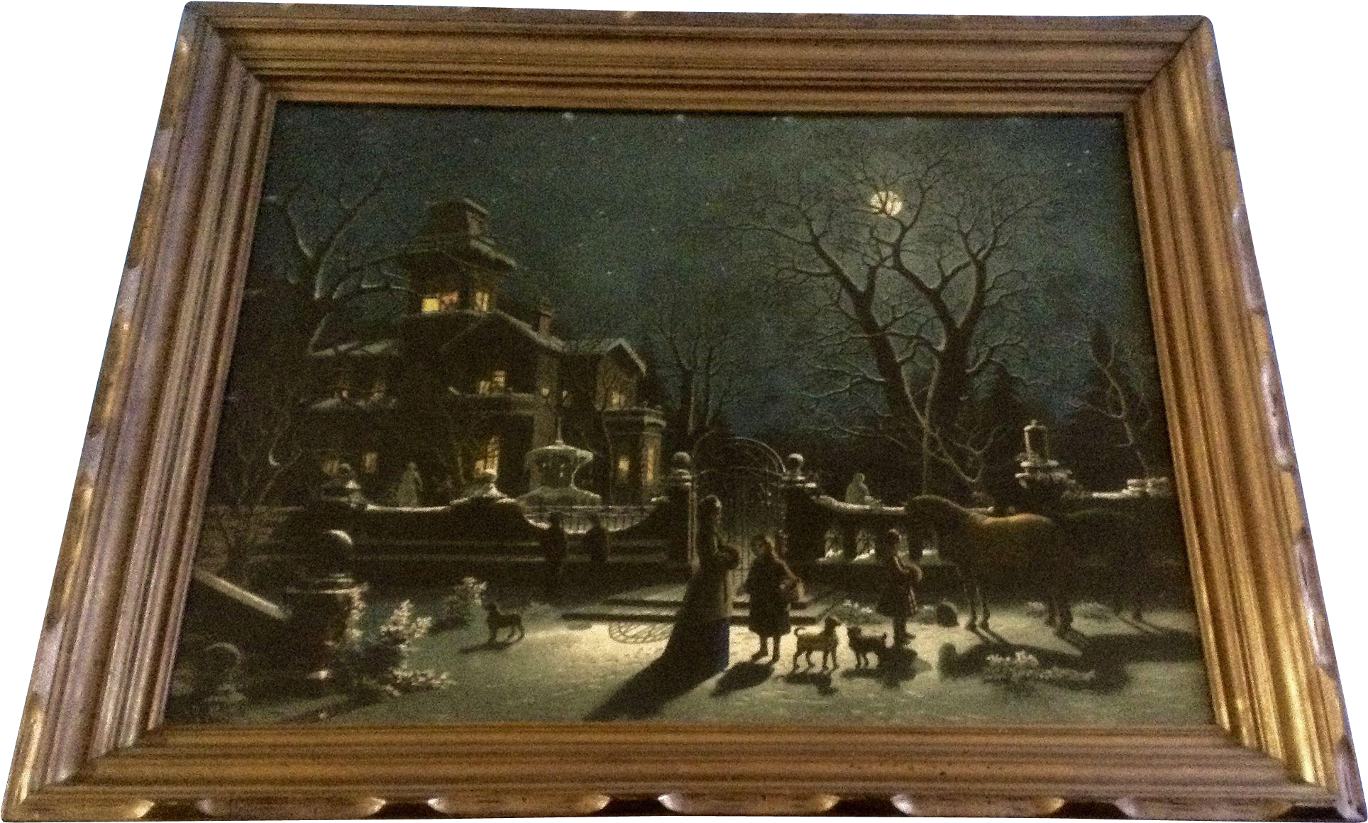 Gorgeous Victorian House Moon Reflection Night Scene - Picture Frame, HD Png Download PNG with transparent background