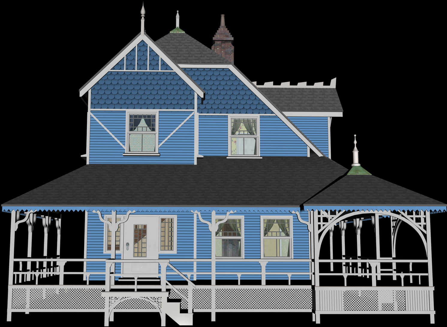 Victorian Style Blue House Illustration