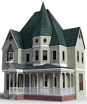 Victorian Style House Rendering PNG with transparent background