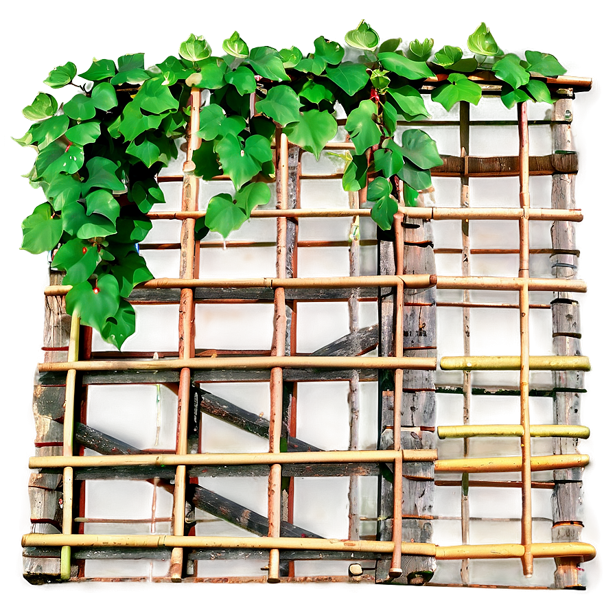 Vine Covered  Bamboo  Lattice PNG with transparent background