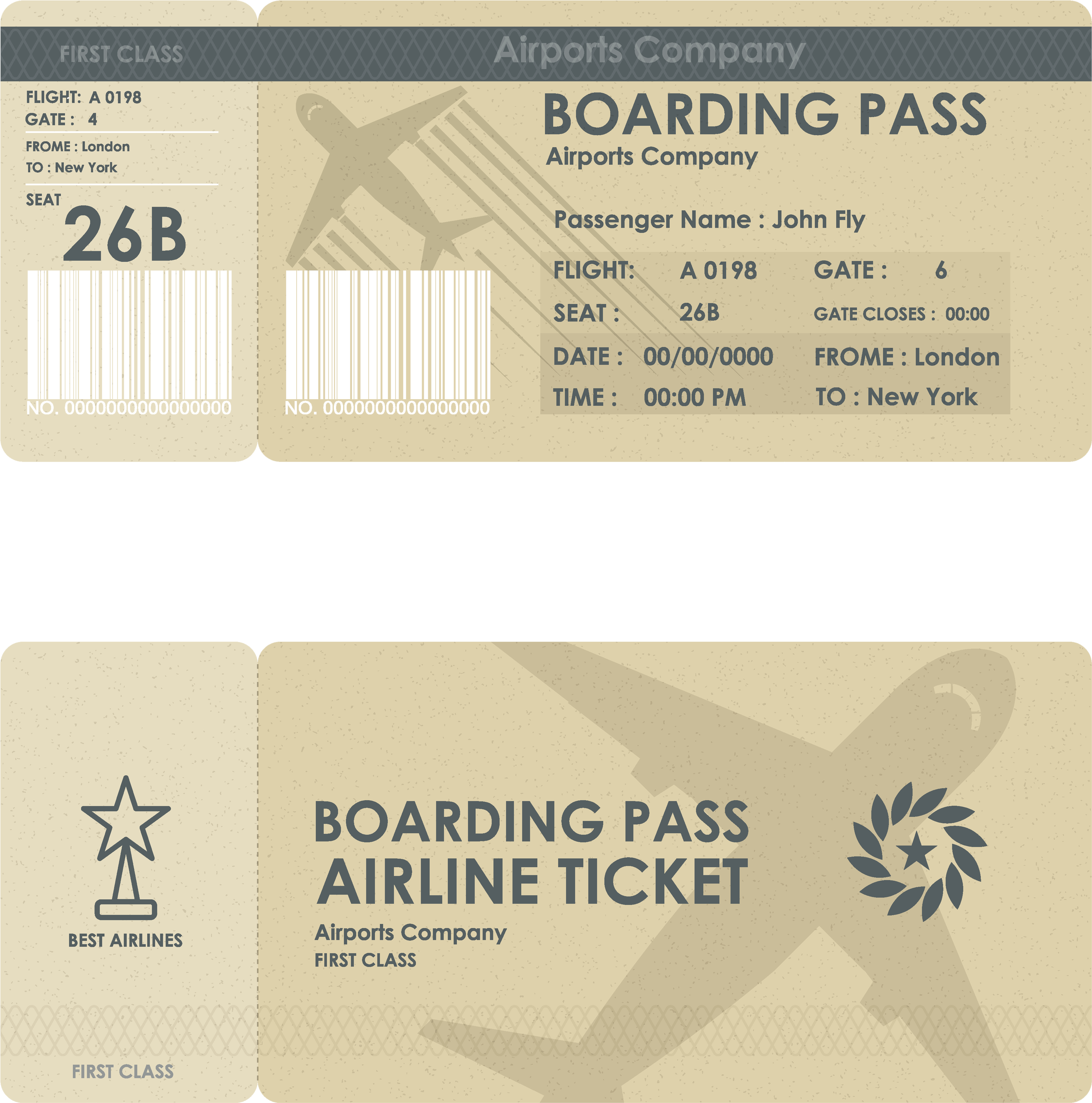Vintage Airline Boarding Pass Design PNG with transparent background