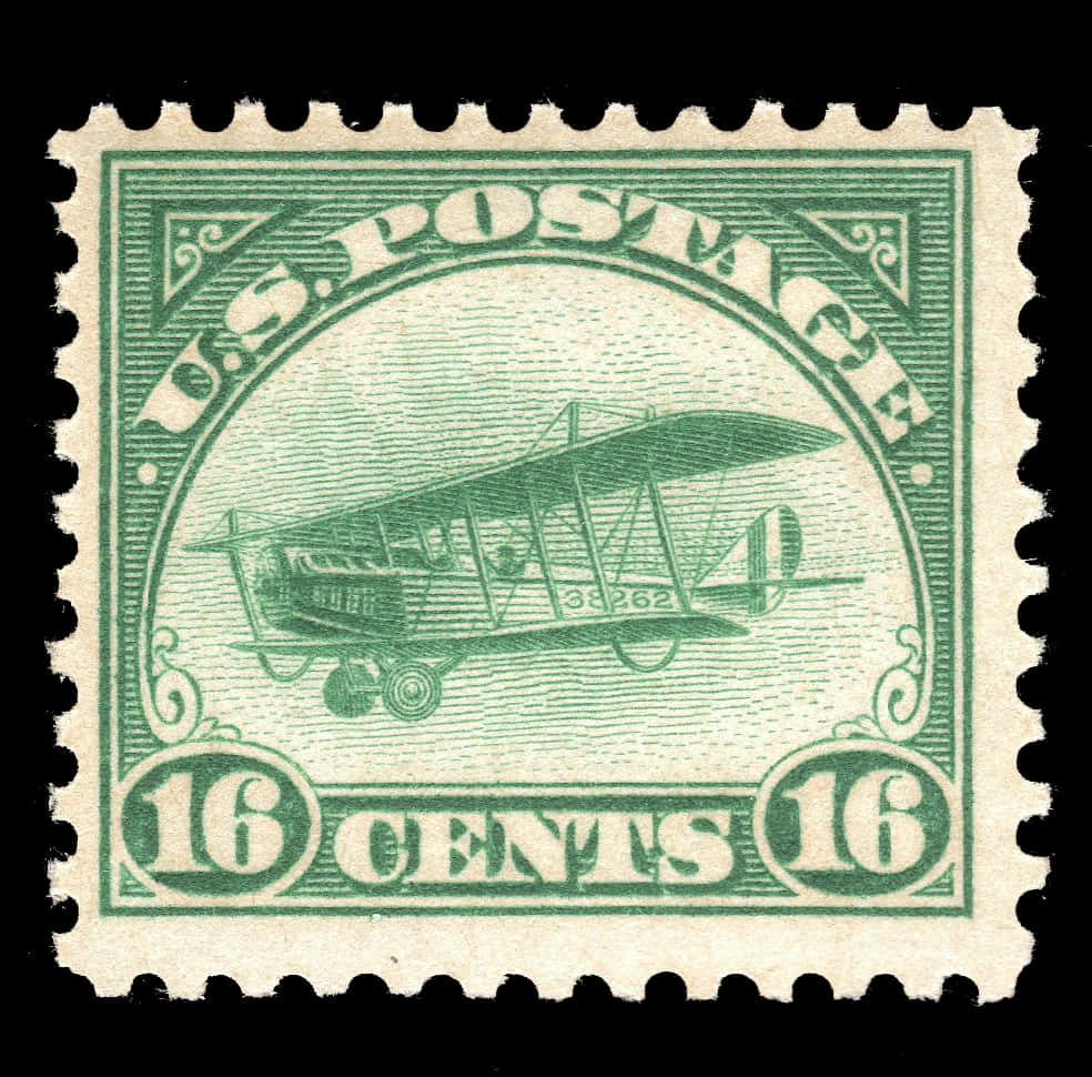 Vintage Airplane Stamp16 Cents PNG with transparent background