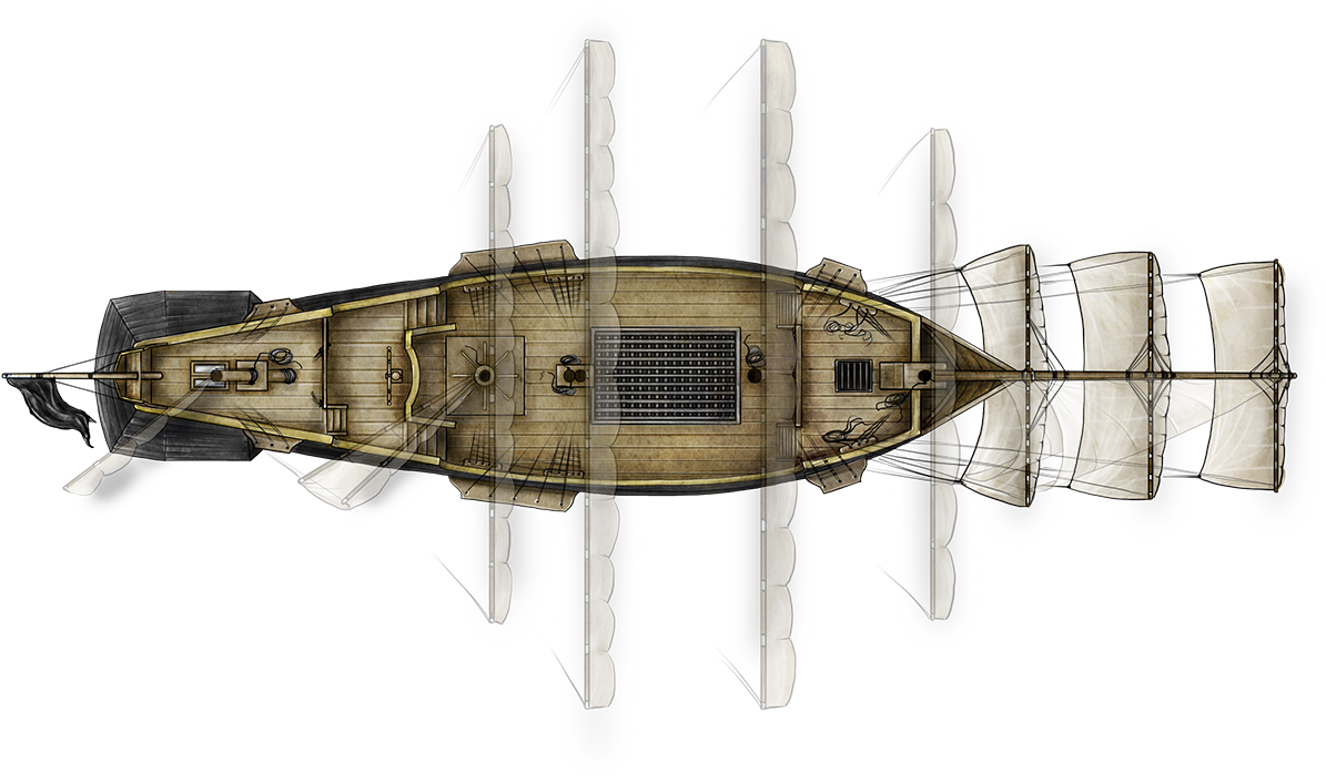 A Map Of A Pirate Ship In Full Sail - Top Down Pirate Ship, HD Png Download PNG with transparent background