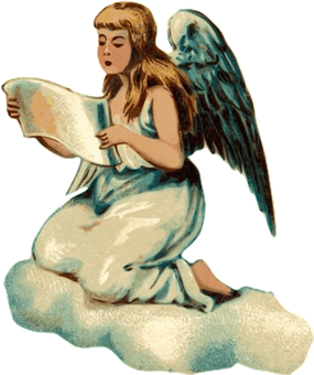 Vintage Angel Reading Scroll PNG with transparent background