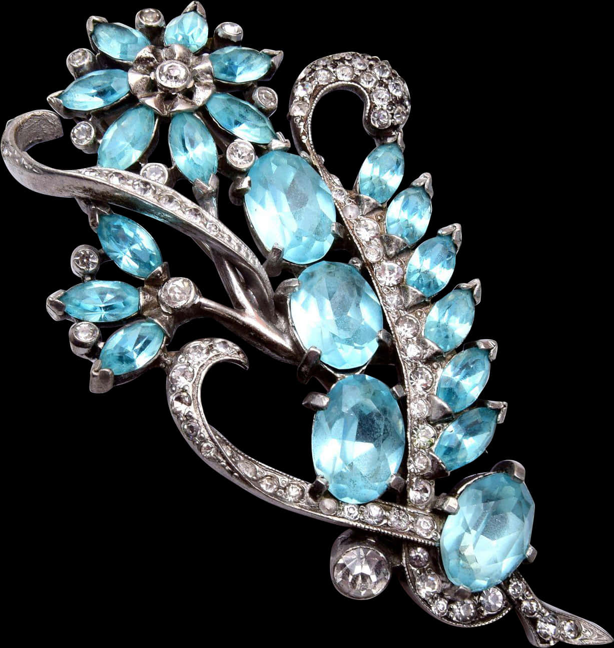Vintage Aquamarine Crystal Brooch PNG with transparent background