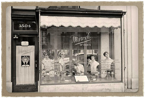 Vintage Beauty Salon Window Display PNG image with a transparent background, free high-resolution download