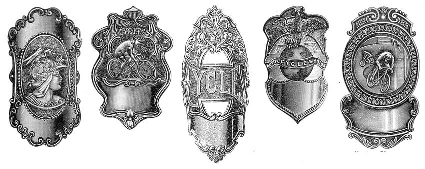 Vintage Bicycle Head Badges Collection PNG image with a transparent background, free high-resolution download