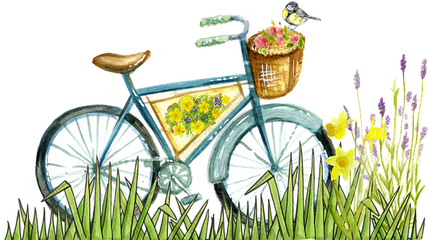 Vintage Bicyclewith Flowersand Bird PNG with transparent background
