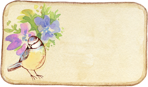 Vintage Birdand Floral Watercolor Card PNG with transparent background