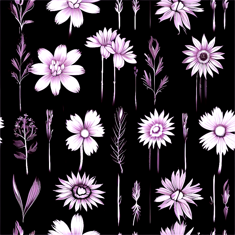 Vintage Black And White Flowers Png 06282024