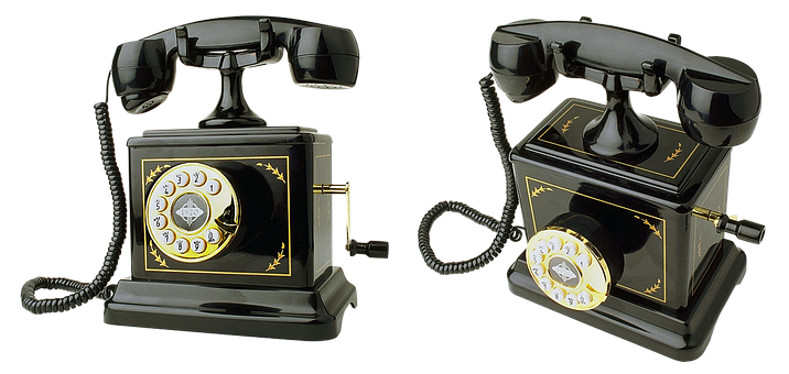 Vintage Black Rotary Telephones PNG with transparent background