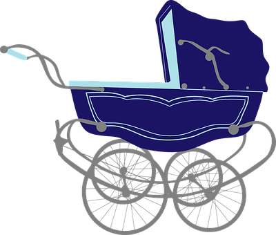 Vintage Blue Baby Carriage PNG with transparent background
